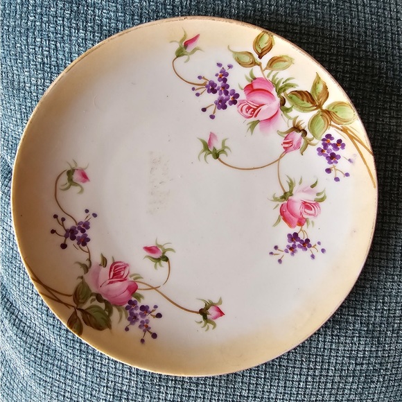 Vintage Nippon hand painted plate pink, purple, green, cottage, valentine - Picture 1 of 2